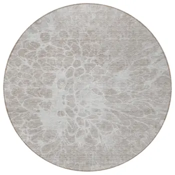 8' Taupe Beige And Ivory Round Abstract Washable Indoor Outdoor Area Rug