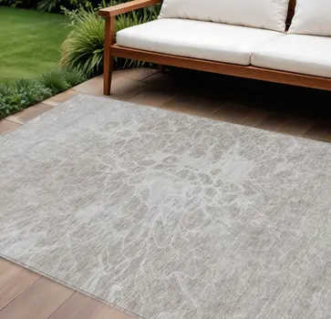 8' X 10' Taupe Beige And Ivory Abstract Washable Indoor Outdoor Area Rug