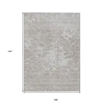 9' X 12' Taupe Beige And Ivory Abstract Washable Indoor Outdoor Area Rug