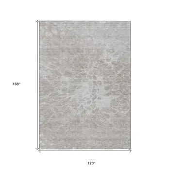 10' X 14' Taupe Beige And Ivory Abstract Washable Indoor Outdoor Area Rug