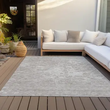 10' X 14' Taupe Beige And Ivory Abstract Washable Indoor Outdoor Area Rug