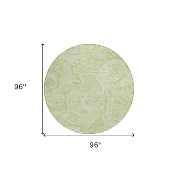 8' Green And Ivory Round Paisley Washable Indoor Outdoor Area Rug