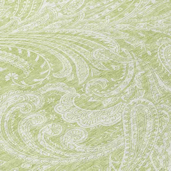 8' Green And Ivory Round Paisley Washable Indoor Outdoor Area Rug