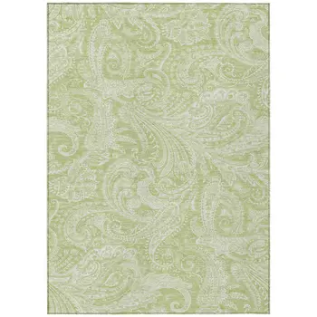 10' X 14' Green And Ivory Paisley Washable Indoor Outdoor Area Rug