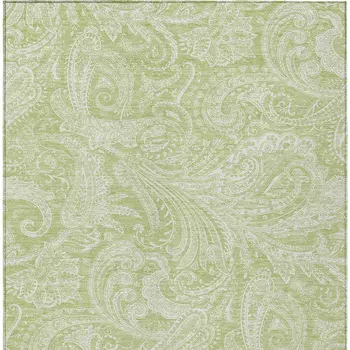 10' X 14' Green And Ivory Paisley Washable Indoor Outdoor Area Rug