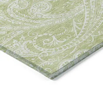 10' X 14' Green And Ivory Paisley Washable Indoor Outdoor Area Rug