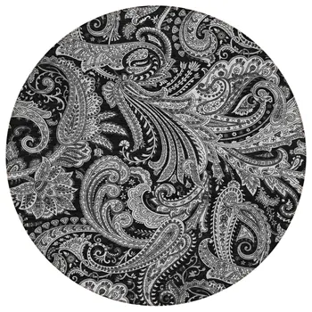 8' Black Gray And White Round Paisley Washable Indoor Outdoor Area Rug