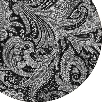 8' Black Gray And White Round Paisley Washable Indoor Outdoor Area Rug