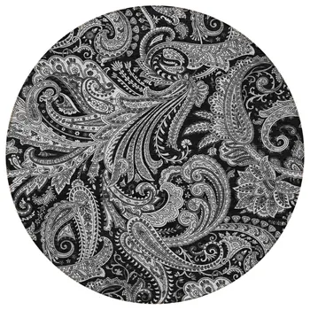 8' Black Gray And White Round Paisley Washable Indoor Outdoor Area Rug