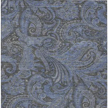 3' X 5' Charcoal Gray And Blue Paisley Washable Indoor Outdoor Area Rug