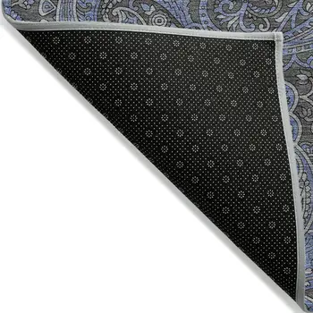 3' X 5' Charcoal Gray And Blue Paisley Washable Indoor Outdoor Area Rug