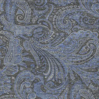 3' X 5' Charcoal Gray And Blue Paisley Washable Indoor Outdoor Area Rug