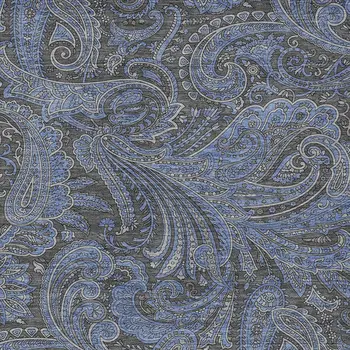 9' X 12' Charcoal Gray And Blue Paisley Washable Indoor Outdoor Area Rug