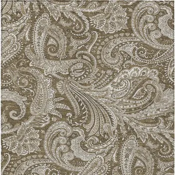 9' X 12' Chocolate Beige And Ivory Paisley Washable Indoor Outdoor Area Rug