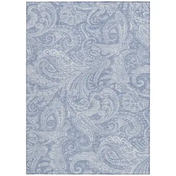 3' X 5' Denim Blue Sky Blue And Ivory Paisley Washable Indoor Outdoor Area Rug