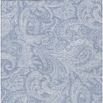 5' X 8' Denim Blue Sky Blue And Ivory Paisley Washable Indoor Outdoor Area Rug