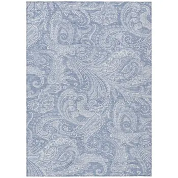 8' X 10' Denim Blue Sky Blue And Ivory Paisley Washable Indoor Outdoor Area Rug
