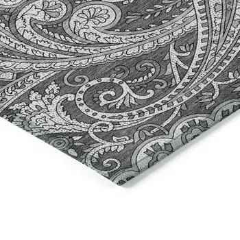 10' X 14' Gray Charcoal And Ivory Paisley Washable Indoor Outdoor Area Rug