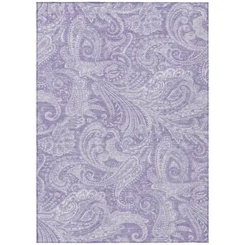 9' X 12' Lavender Purple And Ivory Paisley Washable Indoor Outdoor Area Rug