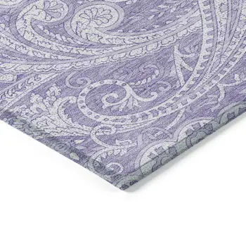9' X 12' Lavender Purple And Ivory Paisley Washable Indoor Outdoor Area Rug