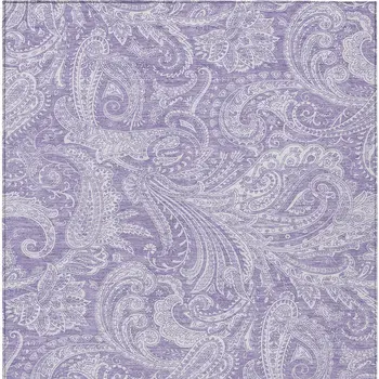9' X 12' Lavender Purple And Ivory Paisley Washable Indoor Outdoor Area Rug