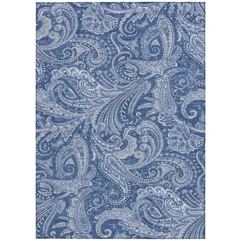 3' X 5' Navy Blue And Denim Blue Paisley Washable Indoor Outdoor Area Rug