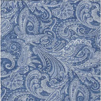 9' X 12' Navy Blue And Denim Blue Paisley Washable Indoor Outdoor Area Rug