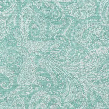 10' X 14' Teal Blue And Ivory Paisley Washable Indoor Outdoor Area Rug