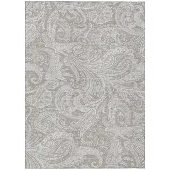 3' X 5' Taupe Beige And Ivory Paisley Washable Indoor Outdoor Area Rug
