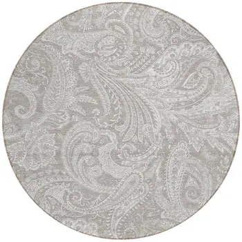 8' Taupe Beige And Ivory Round Paisley Washable Indoor Outdoor Area Rug