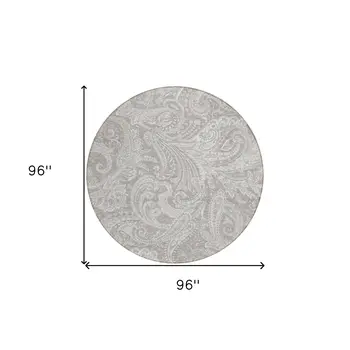 8' Taupe Beige And Ivory Round Paisley Washable Indoor Outdoor Area Rug