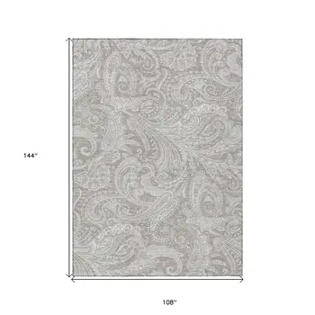 9' X 12' Taupe Beige And Ivory Paisley Washable Indoor Outdoor Area Rug