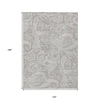 10' X 14' Taupe Beige And Ivory Paisley Washable Indoor Outdoor Area Rug