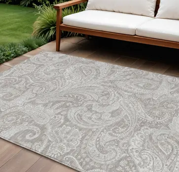 10' X 14' Taupe Beige And Ivory Paisley Washable Indoor Outdoor Area Rug