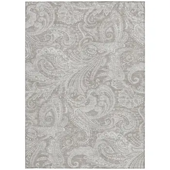 10' X 14' Taupe Beige And Ivory Paisley Washable Indoor Outdoor Area Rug