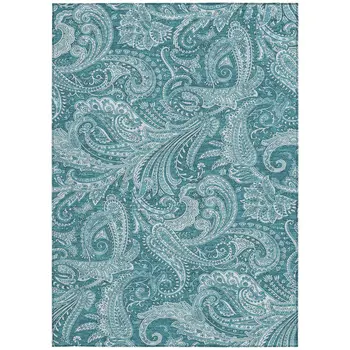 5' X 8' Turquoise And Ivory Paisley Washable Indoor Outdoor Area Rug