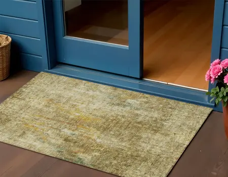 3' X 5' Brown Beige And Gold Abstract Washable Indoor Outdoor Area Rug