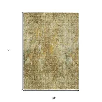 5' X 8' Brown Beige And Gold Abstract Washable Indoor Outdoor Area Rug