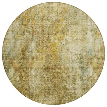 8' Brown Beige And Gold Round Abstract Washable Indoor Outdoor Area Rug