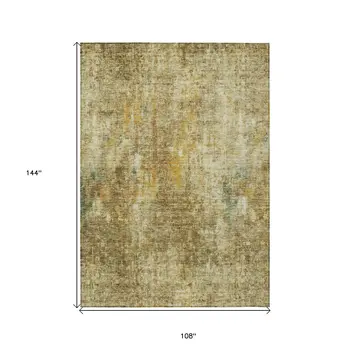 9' X 12' Brown Beige And Gold Abstract Washable Indoor Outdoor Area Rug