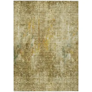 9' X 12' Brown Beige And Gold Abstract Washable Indoor Outdoor Area Rug