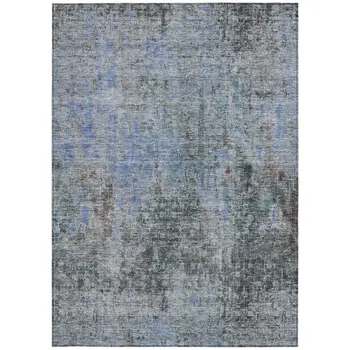 5' X 8' Gray Charcoal And Blue Abstract Washable Indoor Outdoor Area Rug