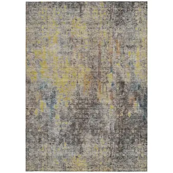 3' X 5' Brown And Gold Abstract Washable Indoor Outdoor Area Rug