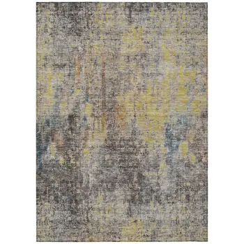 5' X 8' Brown And Gold Abstract Washable Indoor Outdoor Area Rug