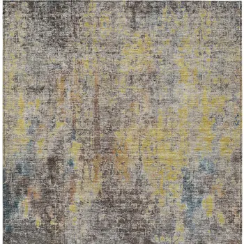 9' X 12' Brown And Gold Abstract Washable Indoor Outdoor Area Rug