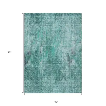 5' X 8' Teal Blue Green And Gray Abstract Washable Indoor Outdoor Area Rug