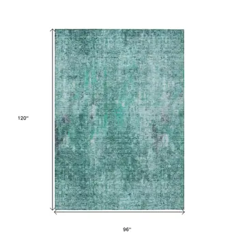 8' X 10' Teal Blue Green And Gray Abstract Washable Indoor Outdoor Area Rug