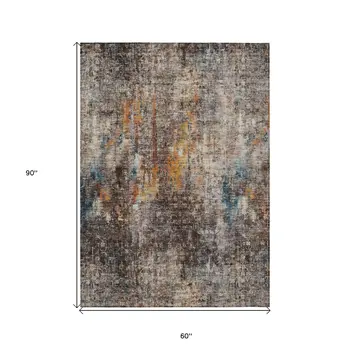 5' X 8' Taupe Chocolate And Copper Abstract Washable Indoor Outdoor Area Rug