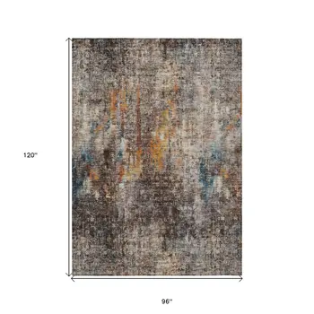 8' X 10' Taupe Chocolate And Copper Abstract Washable Indoor Outdoor Area Rug