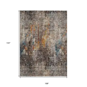 9' X 12' Taupe Chocolate And Copper Abstract Washable Indoor Outdoor Area Rug
